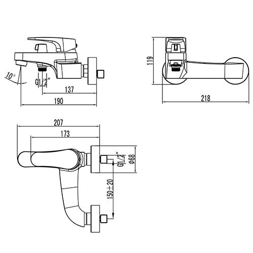 LM4334C Shift Смеситель для ванны с коротким изливом, дивертор с керам. пластинами, хром LEMARK