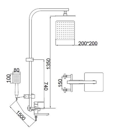 Душевая система SANTREK AQUA-990 INOX  шар. d-35 нерж, с верхним душем и смесителем