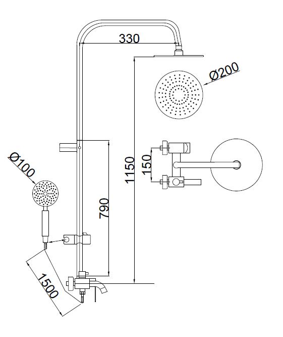 Душевая система SANTREK AQUA-991 INOX  шар. d-35 нерж, с верхним душем и смесителем