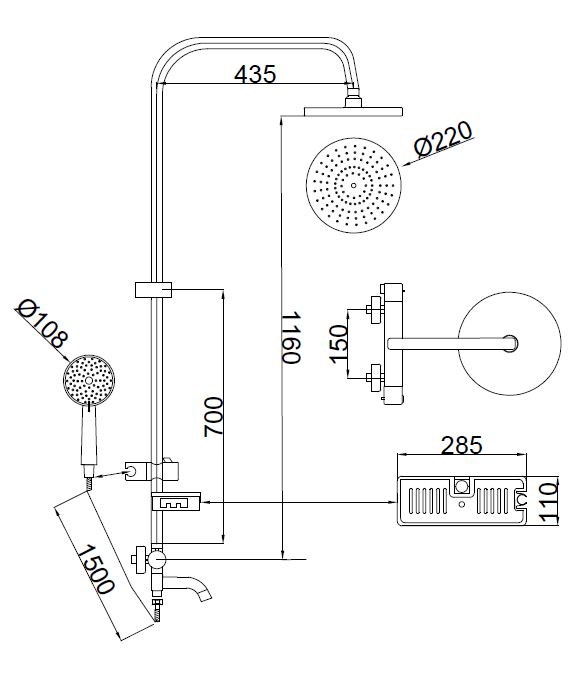 Душевая система SANTREK AQUA-1220 "PRESTIGE" (SAP-1220)  термостатическая, с верхним душем и смесителем (хром)