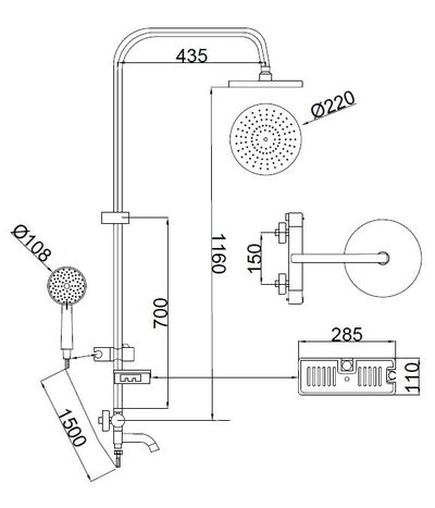 Душевая система SANTREK AQUA-1220 "PRESTIGE" (SAP-1220)  термостатическая, с верхним душем и смесителем (хром)
