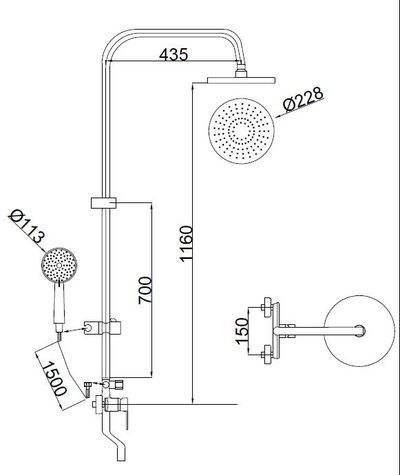 Душевая система SANTREK AQUA-1225 "PRESTIGE" (SAP-1225)  шар. d-35 с верхним душем и смесителем (хром)
