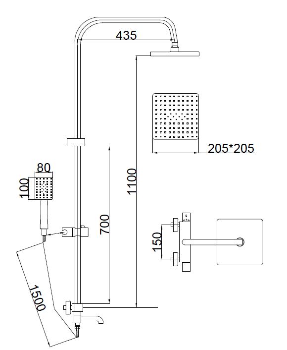 Душевая система SANTREK AQUA-1230 "PRESTIGE" (SAP-1230)  термостатическая, с верхним душем и смесителем (черный)