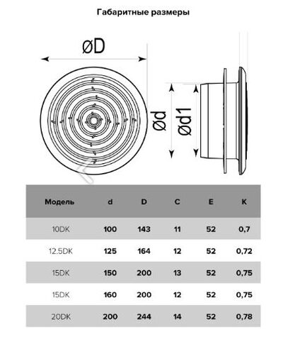 Диффузор ERA приточно-вытяжной со стопорным кольцом и фланцем D100 (10DK)