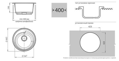 Мойка SANTREK AQUA PRO ROUND SA-R450 D=443 мм, круглая (песок-302) (+сифон)