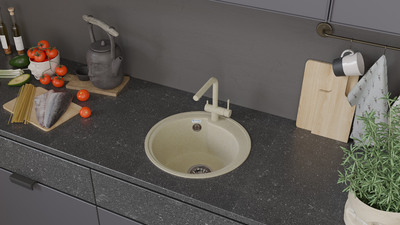 Мойка SANTREK AQUA PRO ROUND SA-R450 D=443 мм, круглая (песок-302) (+сифон)