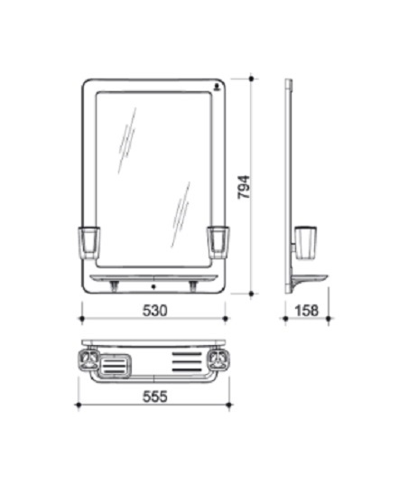 Зеркальный набор ORIO белый (зеркало 530х794 в пластиковой раме с полкой + 2 стакана + мыльница)