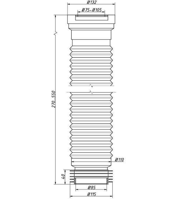Слив унитаза АРМИРОВАННЫЙ ОРИО раздвижной С-996 , L=270-550 мм
