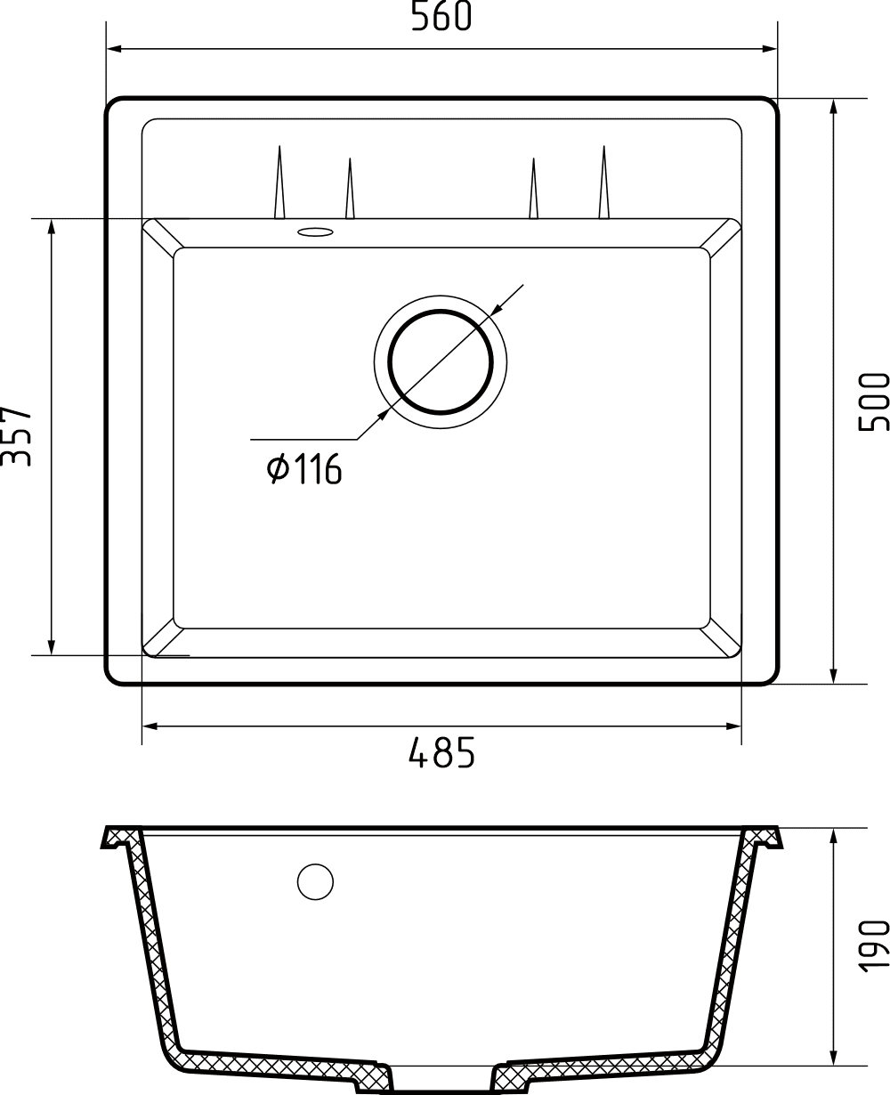 Мойка SANTREK AQUA SQUARE SA-S561 1 чаша 560*500 мм (графит-309) (без сифона)