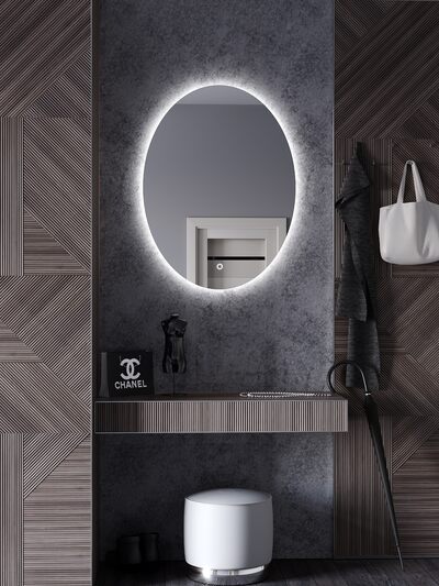 Зеркало SANTREK HOME с фронтальной LED подсветкой овальное "ГЕМЕРА" 400х500мм (ВЕРТИКАЛЬНОЕ)