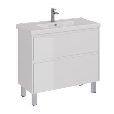 Тумба Lemark COMBI 100 см подвесная/напольная (под ум. Гармония 100 Дрея), 2 ящика, цвет корпуса, фасада: Белый глянец LM03C100T