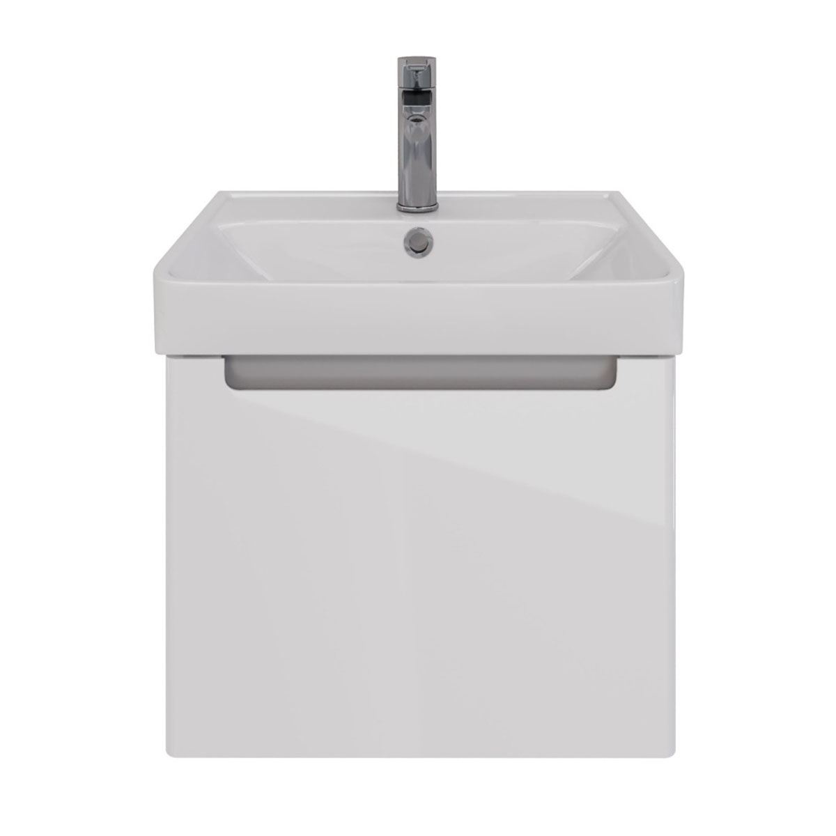 Тумба Lemark BUNO MINI 50 см подвесная, 1 ящик, (под ум. NEON 50 Дрея) цвет планки: Серый, цвет корпуса, фасада: Белый глянец LM05BM50T