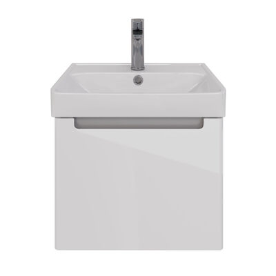 Тумба Lemark BUNO MINI 50 см подвесная, 1 ящик, (под ум. NEON 50 Дрея) цвет планки: Серый, цвет корпуса, фасада: Белый глянец LM05BM50T