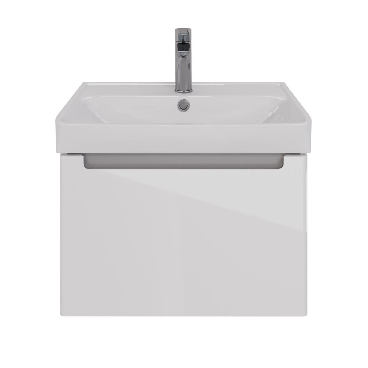 Тумба Lemark BUNO MINI 60 см подвесная, 1 ящик, (под ум. NEON 60 Дрея) цвет планки: Серый, цвет корпуса, фасада: Белый глянец LM05BM60T