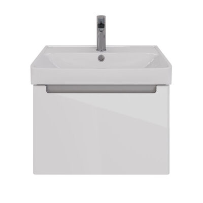 Тумба Lemark BUNO MINI 60 см подвесная, 1 ящик, (под ум. NEON 60 Дрея) цвет планки: Серый, цвет корпуса, фасада: Белый глянец LM05BM60T