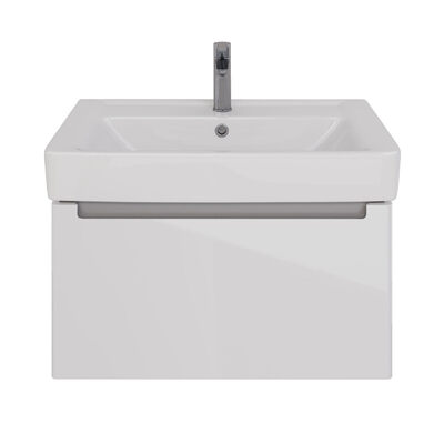 Тумба Lemark BUNO MINI 80 см подвесная, 1 ящик, (под ум. Дрея Q80) цвет планки: Серый, цвет корпуса, фасада: Белый глянец LM05BM80T