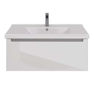 Тумба Lemark BUNO MINI 100 см подвесная, 1 ящик, (под ум. Гармония 100) цвет планки: Серый, цвет корпуса, фасада: Белый глянец LM05BM100T