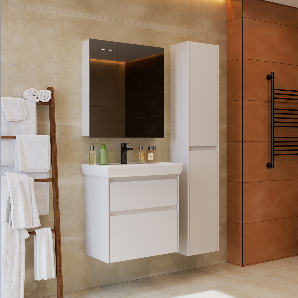 Тумба Lemark COMBI 70 см подвесная/напольная (под ум. Дрея Q70) 2 ящика, цвет корпуса, фасада: Белый глянец LM03C70T