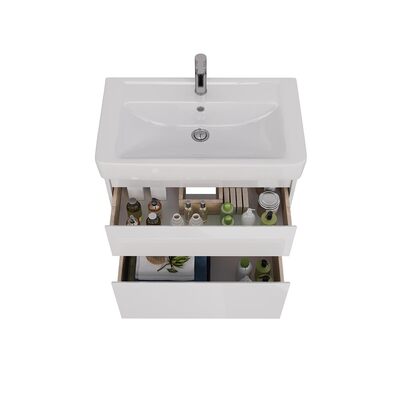 Тумба Lemark COMBI 80 см подвесная/напольная (под ум. Дрея Q80) 2 ящика, цвет корпуса, фасада: Белый глянец LM03C80T