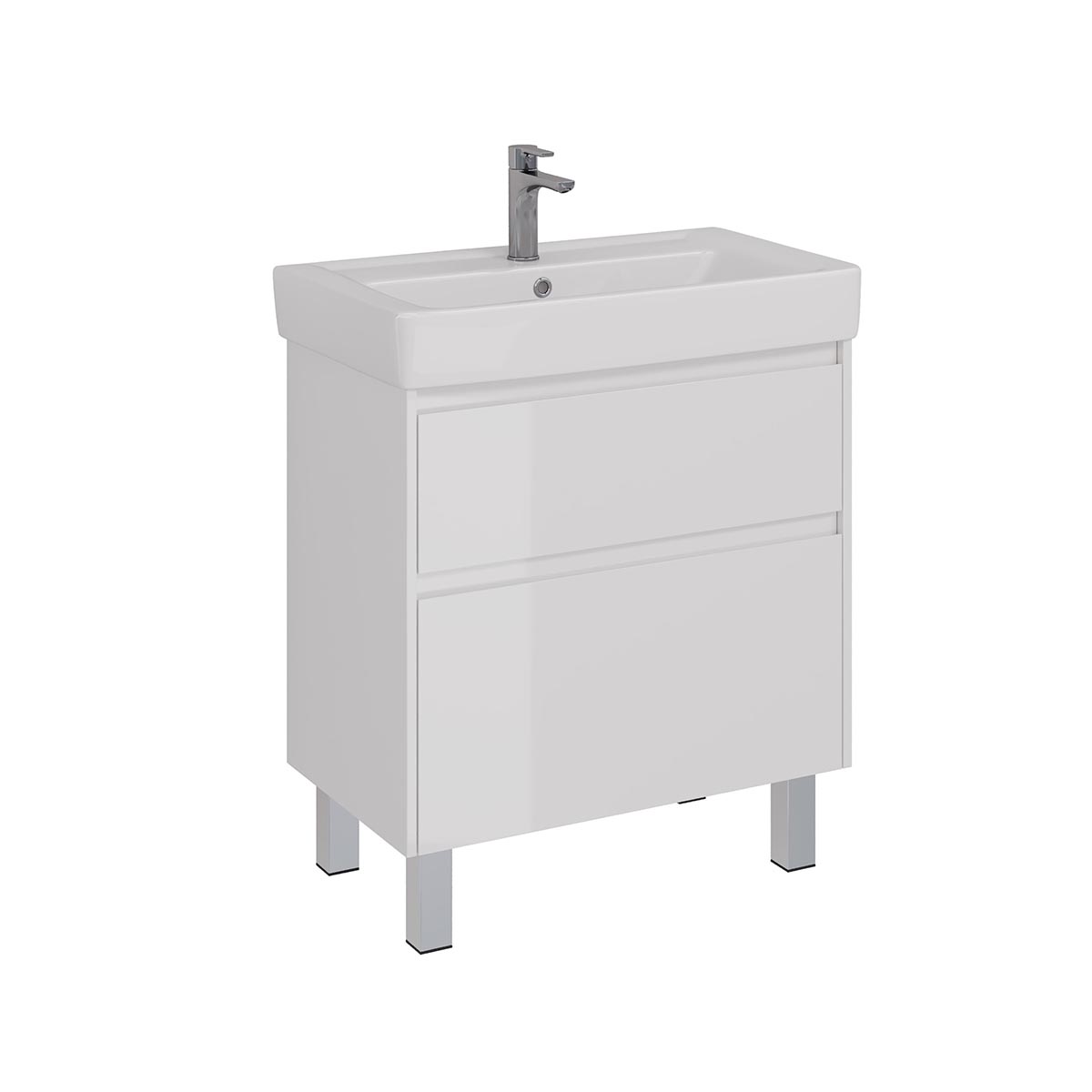 Тумба Lemark COMBI 80 см подвесная/напольная (под ум. Дрея Q80) 2 ящика, цвет корпуса, фасада: Белый глянец LM03C80T
