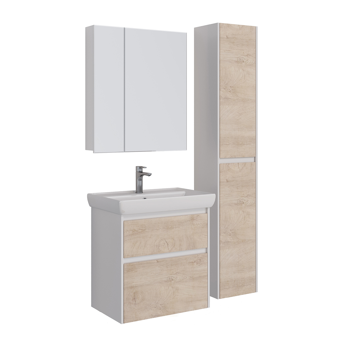 Тумба Lemark COMBI 70 см подвесная/напольная (под ум. Дрея Q70) 2 ящика, цвет фасада: Дуб кантри, цвет корпуса: Белый глянец LM03C70T-dub