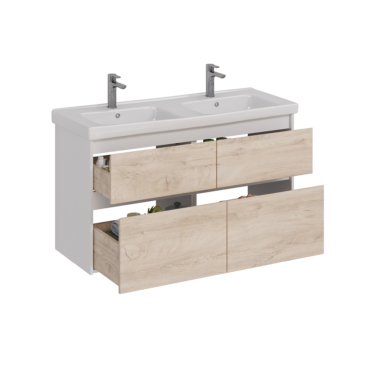 Тумба Lemark COMBI 125 см подвесная/напольная (под двойной ум. Гармония 125)4 ящика, цвет фасада: Дуб кантри, цвет корпуса: Белый глянец LM03C125T-dub