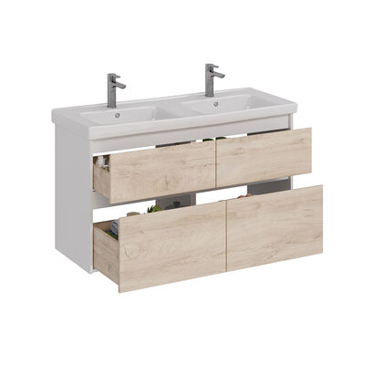 Тумба Lemark COMBI 125 см подвесная/напольная (под двойной ум. Гармония 125)4 ящика, цвет фасада: Дуб кантри, цвет корпуса: Белый глянец LM03C125T-dub