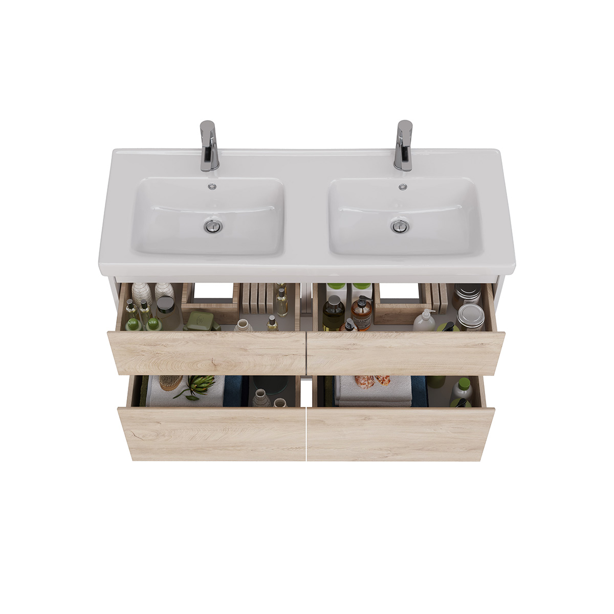 Тумба Lemark COMBI 125 см подвесная/напольная (под двойной ум. Гармония 125)4 ящика, цвет фасада: Дуб кантри, цвет корпуса: Белый глянец LM03C125T-dub
