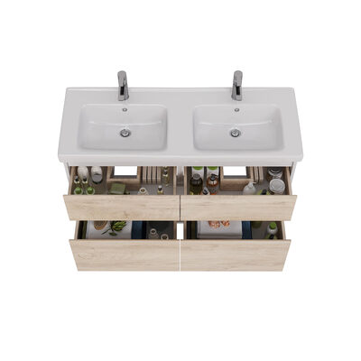 Тумба Lemark COMBI 125 см подвесная/напольная (под двойной ум. Гармония 125)4 ящика, цвет фасада: Дуб кантри, цвет корпуса: Белый глянец LM03C125T-dub