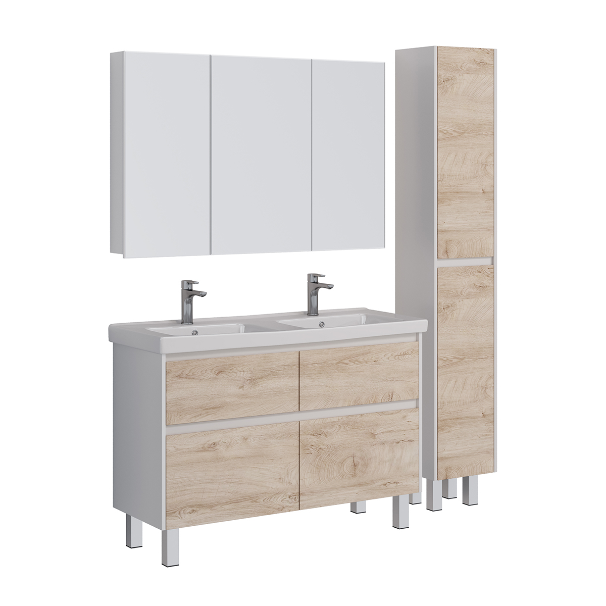 Тумба Lemark COMBI 125 см подвесная/напольная (под двойной ум. Гармония 125)4 ящика, цвет фасада: Дуб кантри, цвет корпуса: Белый глянец LM03C125T-dub