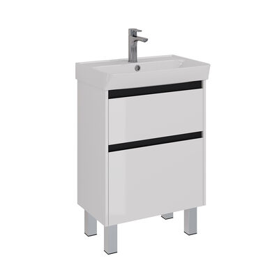 Тумба Lemark COMBI 60 см подвесная/напольная (под ум. NEON 60 Дрея) 2 ящика, цвет планки: Чёрный, цвет корпуса, фасада: Белый глянец LM03C60T-black
