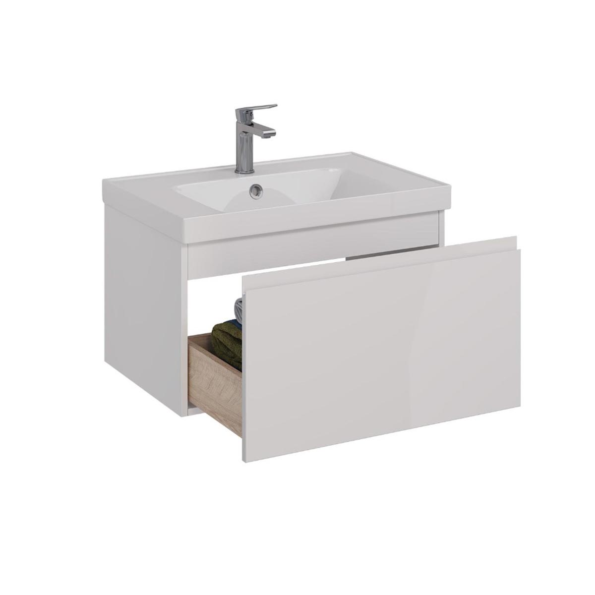Тумба Lemark VEON MINI 70 см подвесная (под ум. Грейс-70 Дрея) 1 ящик, цвет корпуса, фасада: Белый глянец LM02VM70T