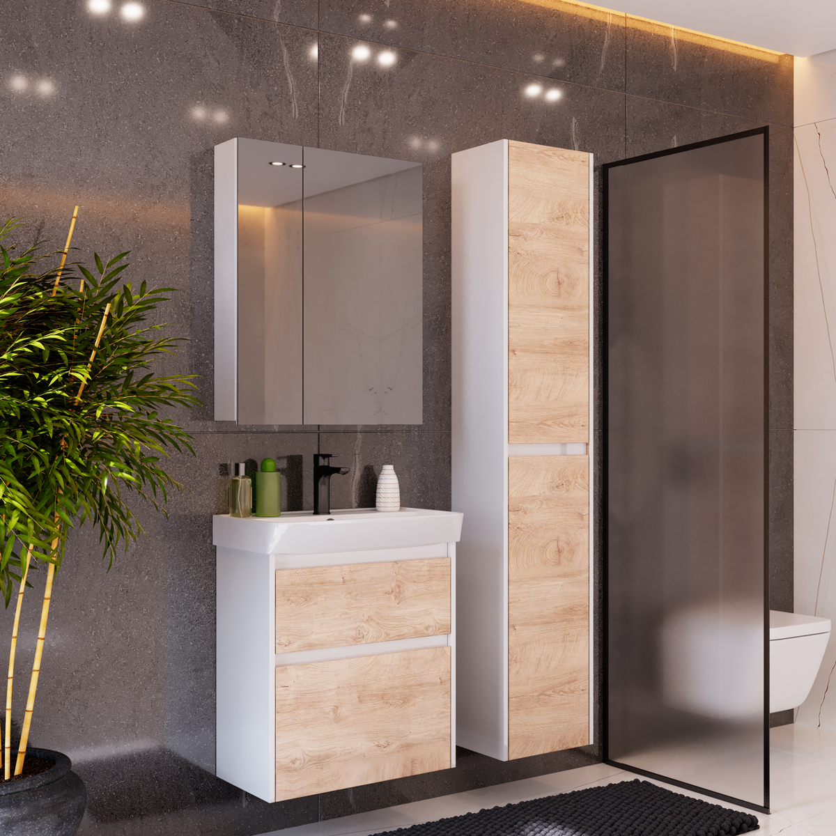 Тумба Lemark COMBI 70 см подвесная/напольная (под ум. Дрея Q70) 2 ящика, цвет фасада: Дуб кантри, цвет корпуса: Белый глянец LM03C70T-dub