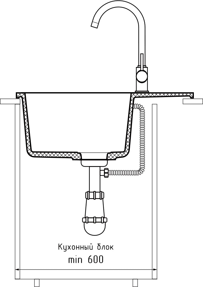 Мойка GRANFEST URBAN UR-658L 580*490мм 1 чаша+крыло (белый)