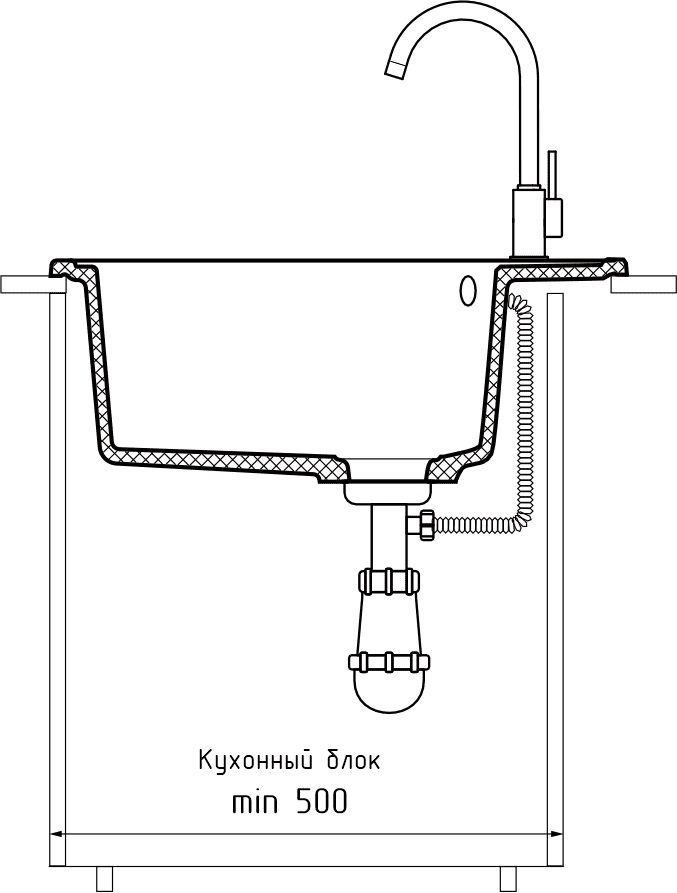 Мойка GRANFEST URBAN UR-857L 570*480мм 1 чаша+крыло (черный)