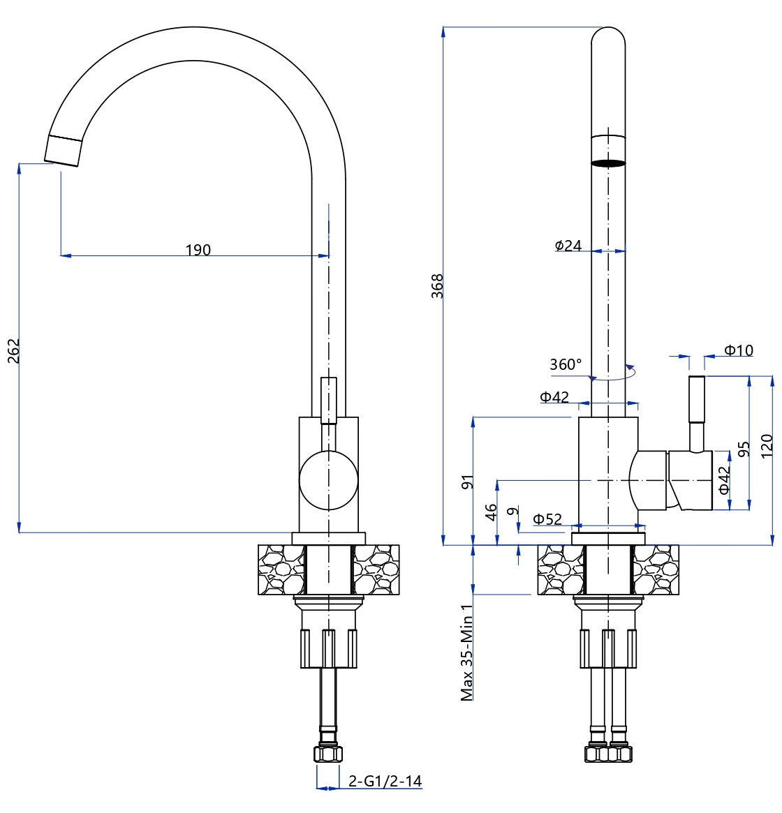 Смеситель Кухня QUARZ GRANFEST  Z-5410 d=35 U-обр. (белый)