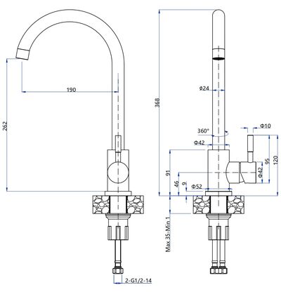 Смеситель Кухня QUARZ GRANFEST  Z-5410 d=35 U-обр. (песочный)