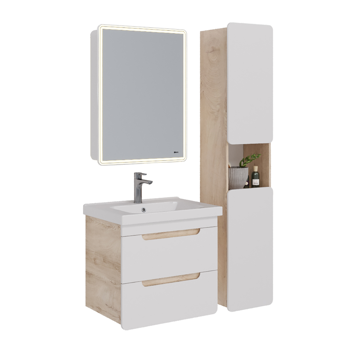 Тумба Lemark OLIVIA 65 см подвесная (под ум. Гармония 65 Дрея или столешницу Olivia 65) 2 ящика, корпус: Дуб кантри, фасад: Белый глянец LM08OL65T