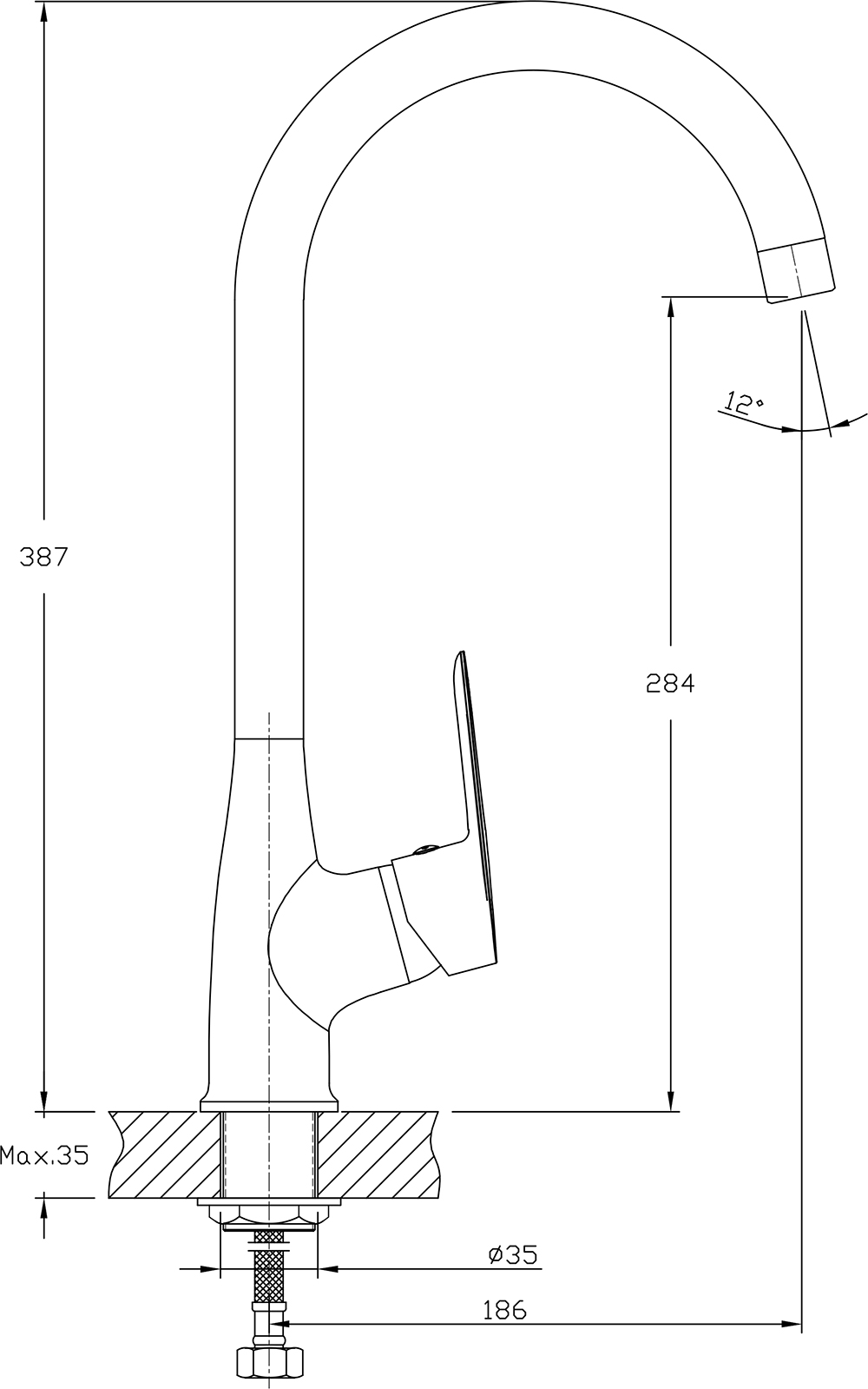 Смеситель Кухня QUARZ GRANFEST  Z3424 d=35 боковой U - образный  серый