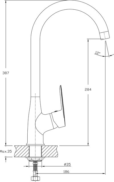 Смеситель Кухня QUARZ GRANFEST  Z3424 d=35 боковой U - образный  серый