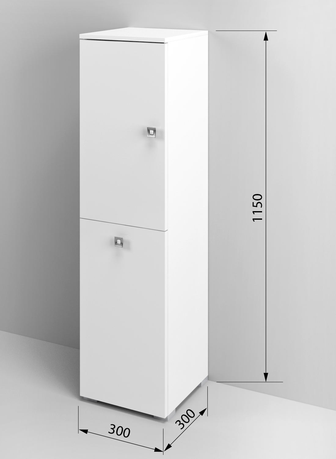 Высокий шкаф туалетный ВШТ SANTREK HOME 1 дв. 1 кор. (белый глянец) левый 300*1150*300