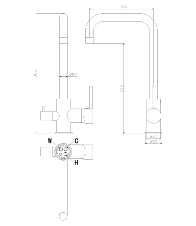 Смеситель Кухня шар d35 Г-образ излив под фильтр к питьевой воде, хром ROSSINKA Z35-29