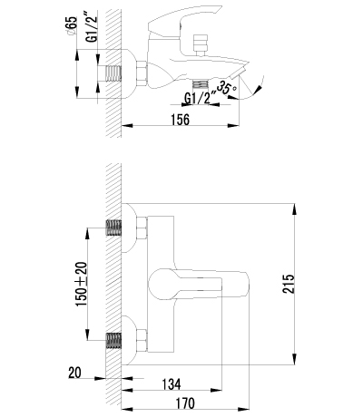 LM1102C plus Strike Смеситель для ванны с коротким изливом, с аксессуарами, хром LEMARK