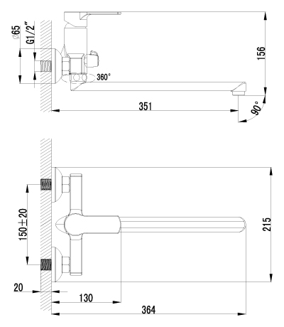 LM1551C plus Grace Смеситель универс., плоский излив 300мм, дивертор с кер. пласт., с аксесc-ми LEMARK