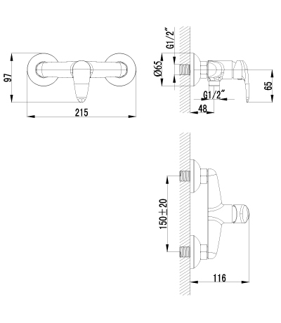 LM3318C Pramen Смеситель настенный с гигиеническим душем, хром LEMARK