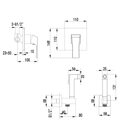 LM4519C Unit Смеситель с гигиеническим душем, встраиваемый, хром LEMARK