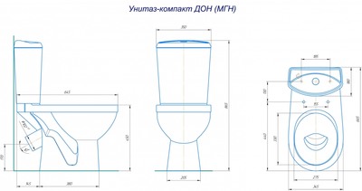 Унитаз-компакт Rosa "ДОН" (белый, выпуск косой, с 2-х реж. арматурой, креплен. и сиденьем, высота от пола до сиденья 450 мм!!!) г.Киров