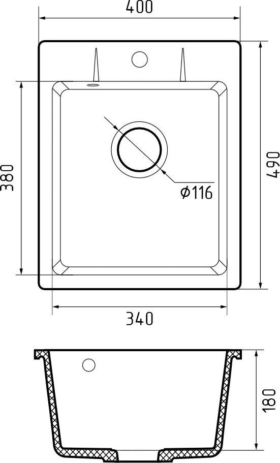 Мойка GRANFEST URBAN UR-240 400*490мм 1 чаша (серый)