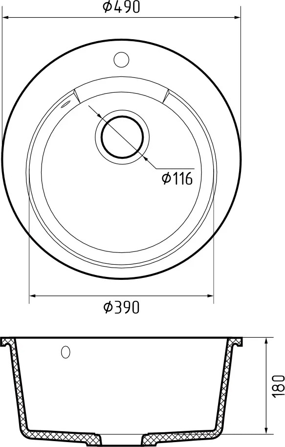 Мойка GRANFEST URBAN UR-649 D =490мм, круглая (темно-серый)