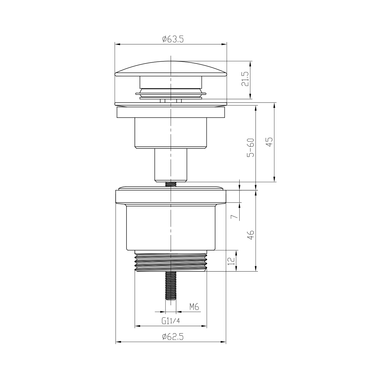 LM8500C Клапан донный универсальный Click/Clack 1 ¼, хром  LEMARK